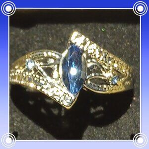 Marquis Lab Created Sapphire in Silvertone Ring Size 7